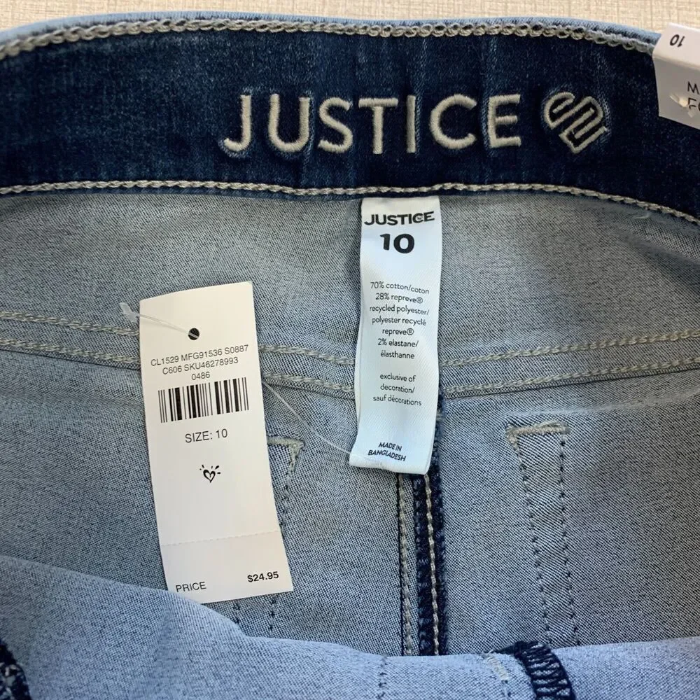 Justice Jeans Girls Youth 10 Blue Repreve Leggings Distressed Stretch Cotton New